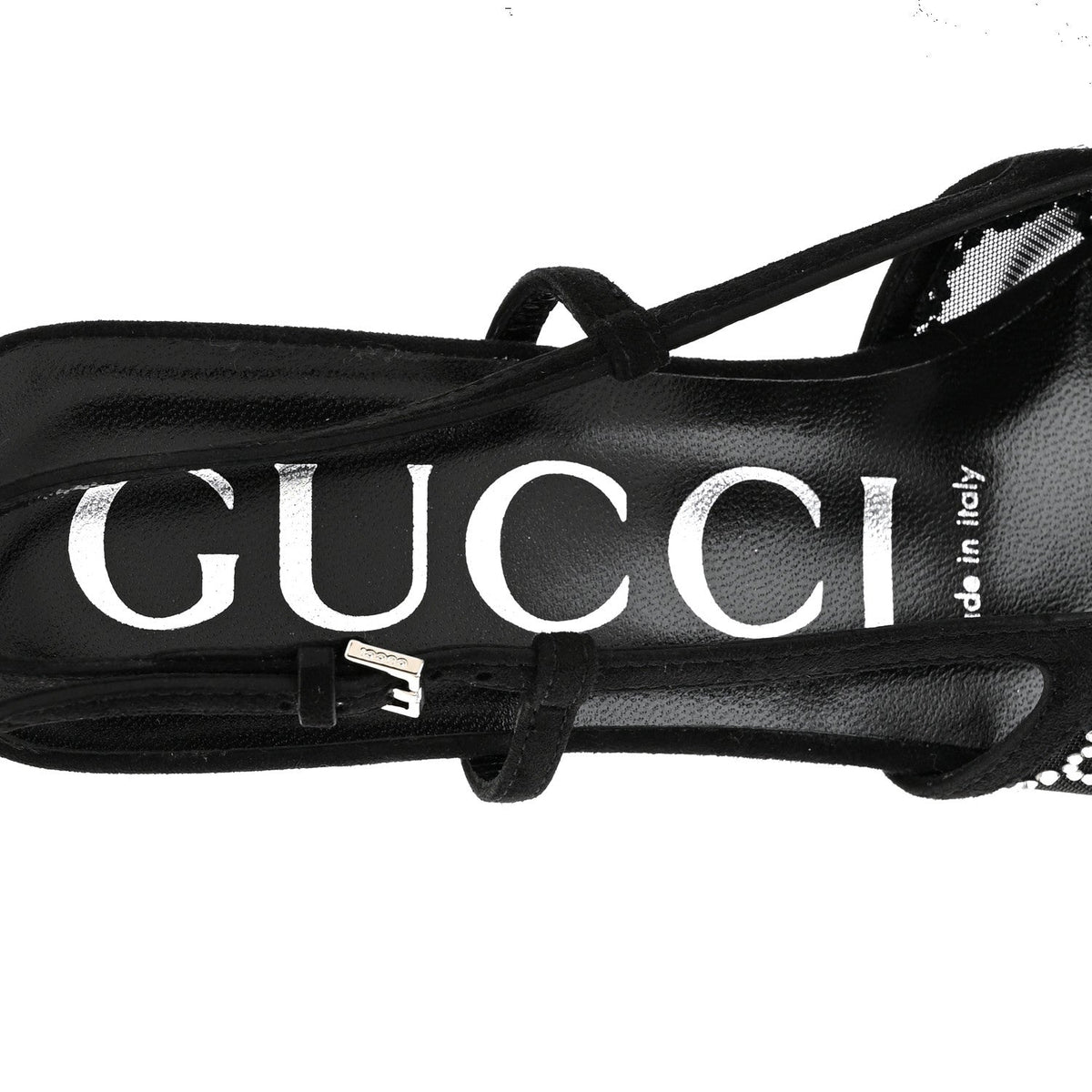 Tela Retino Kid Scamosciato Crystal GG Monogram Square G 35mm Slingback Pumps 36.5 Black
