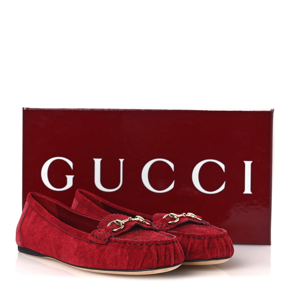 Suede Micro GG Horsebit Womens Kensington Moccasin Loafers 37  Rosso Ancora