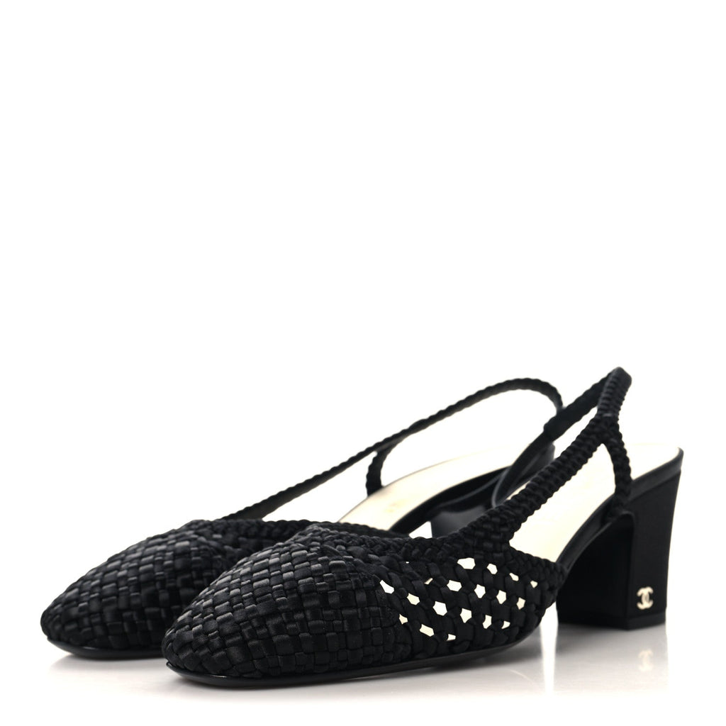 Satin Braided Slingback Flats 39.5 Black