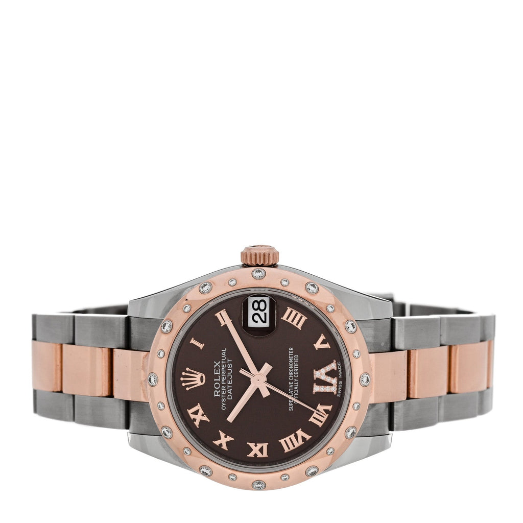 Stainless Steel 18K Everose Gold Diamond 31mm Oyster Perpetual Datejust Watch Chocolate Roman 178341