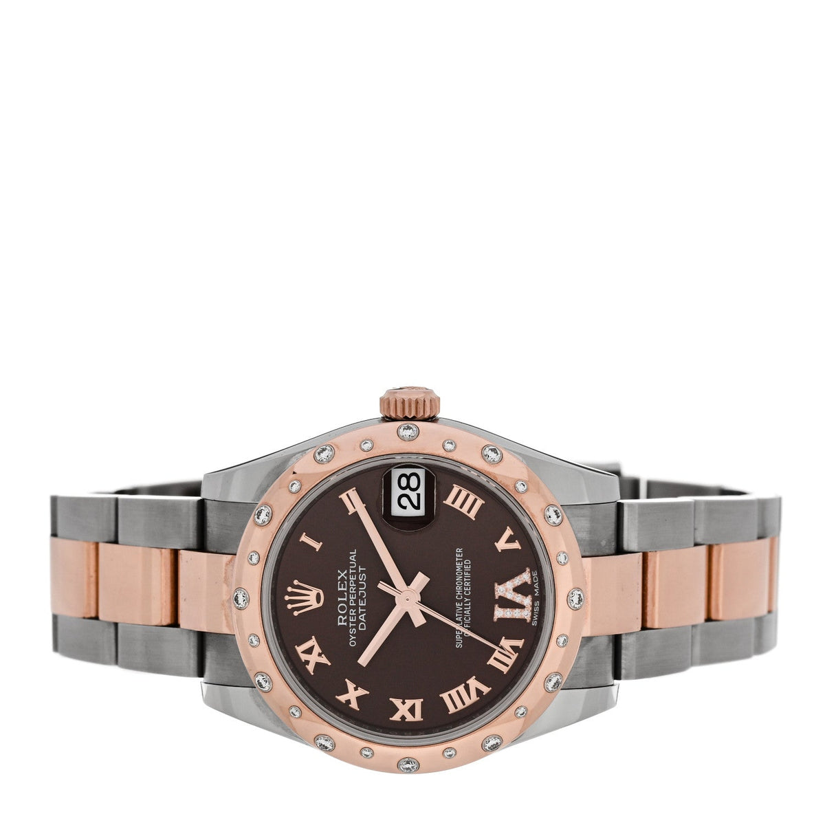 Stainless Steel 18K Everose Gold Diamond 31mm Oyster Perpetual Datejust Watch Chocolate Roman 178341