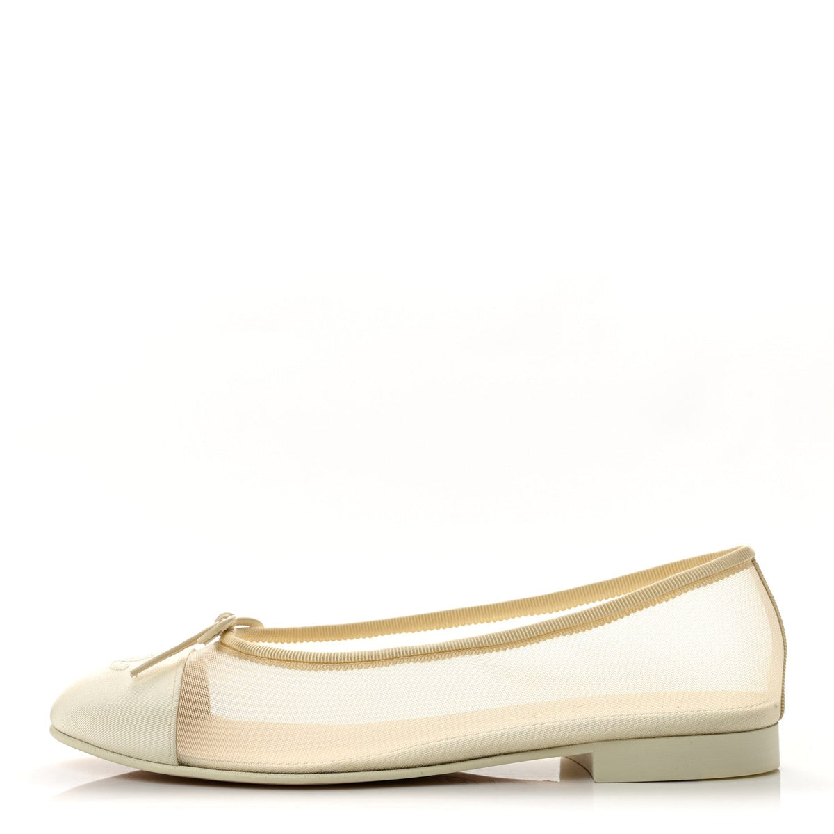 Mesh Grosgrain Cap Toe Ballerina Flats 38 Ivory