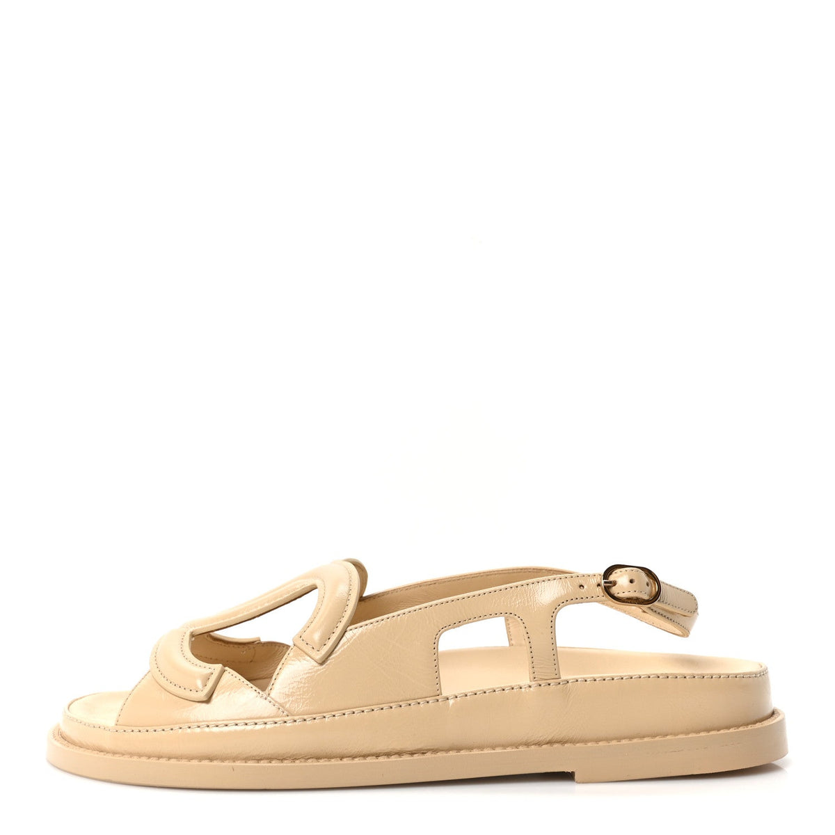 Shiny Crumpled Lambskin CC Cut Out Sandals 38 Beige
