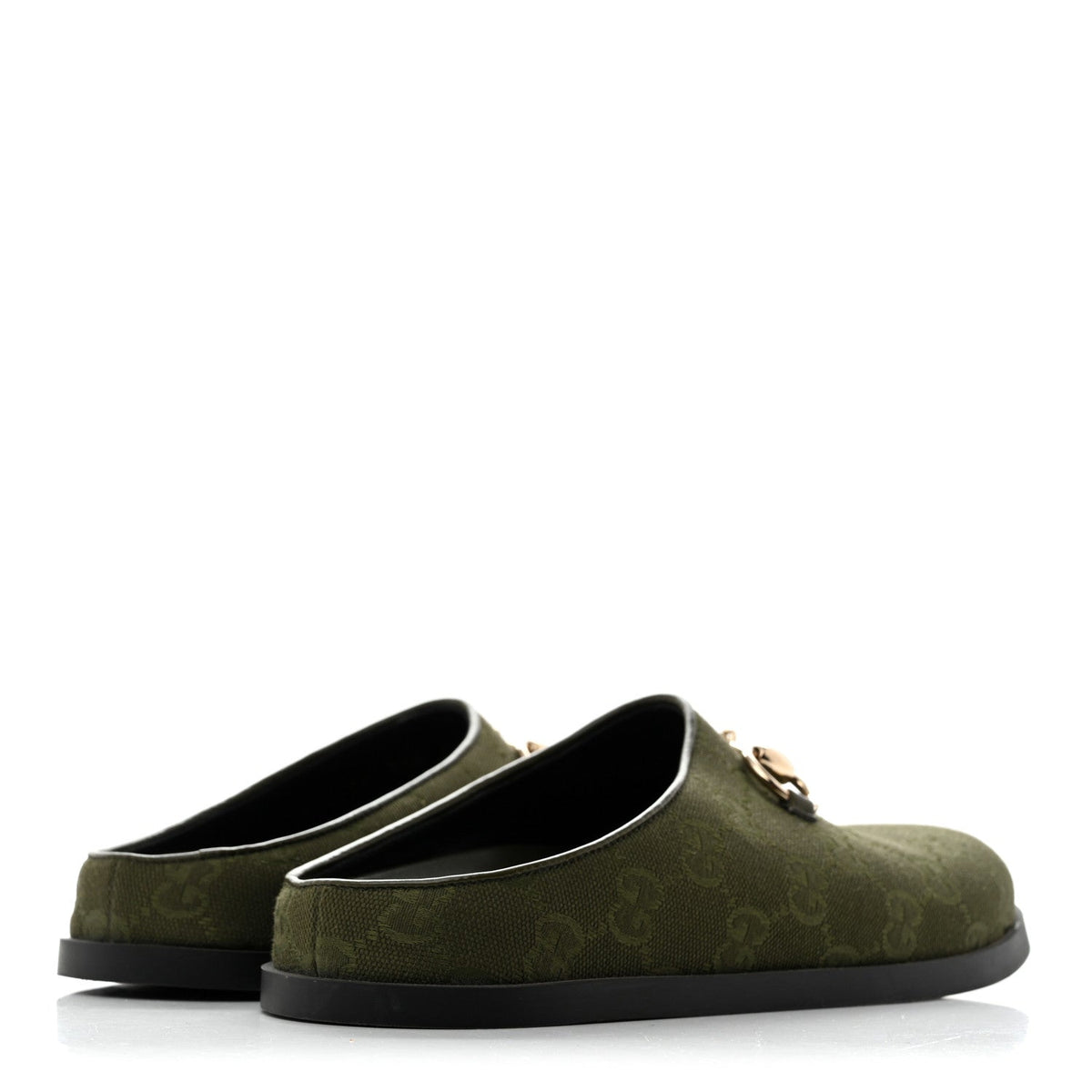 New Canvas Monogram GG Granada Kid Womens Horsebit Mules 35.5 Green
