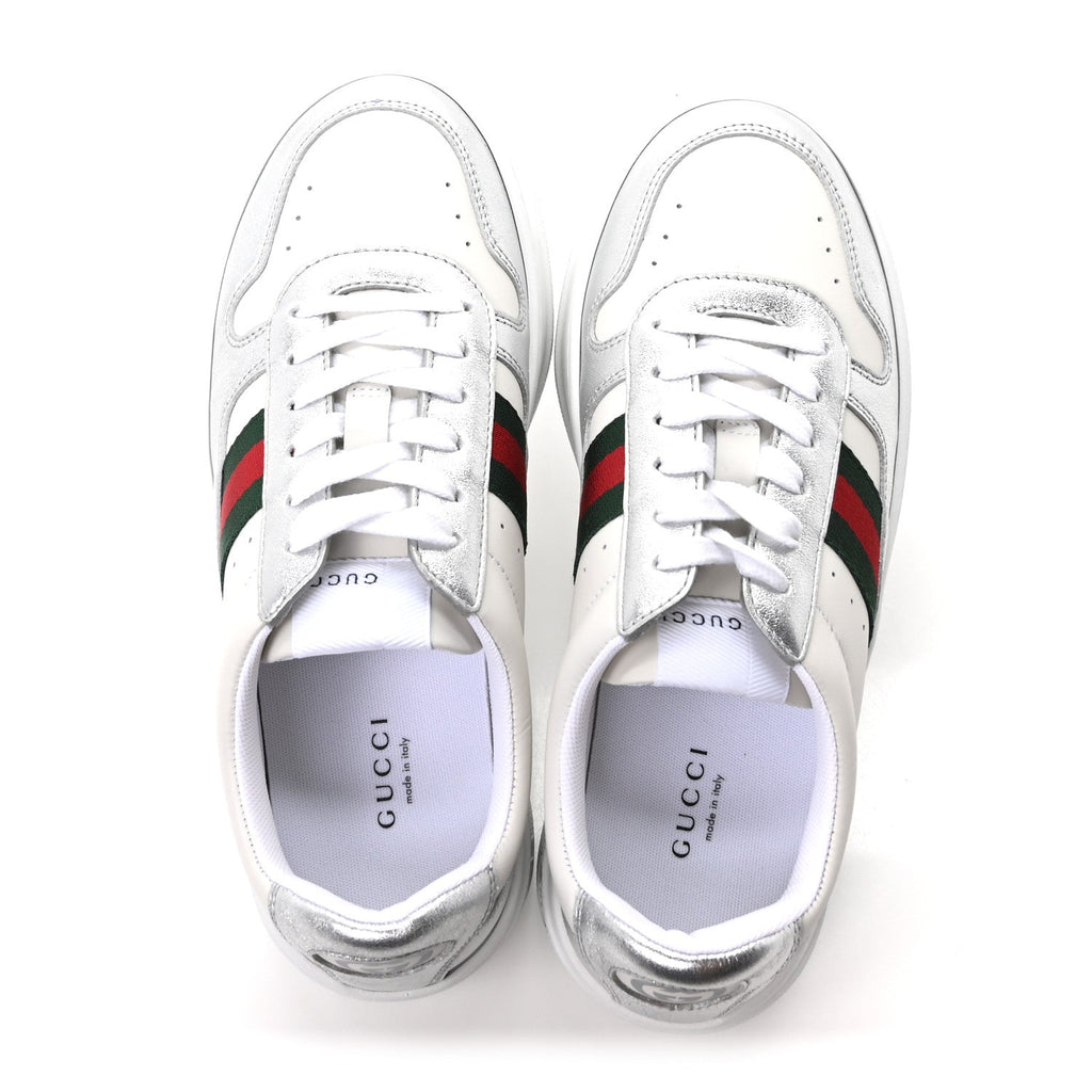 Metallic Nappa Web Womens Chunky Sneakers 38 Silver