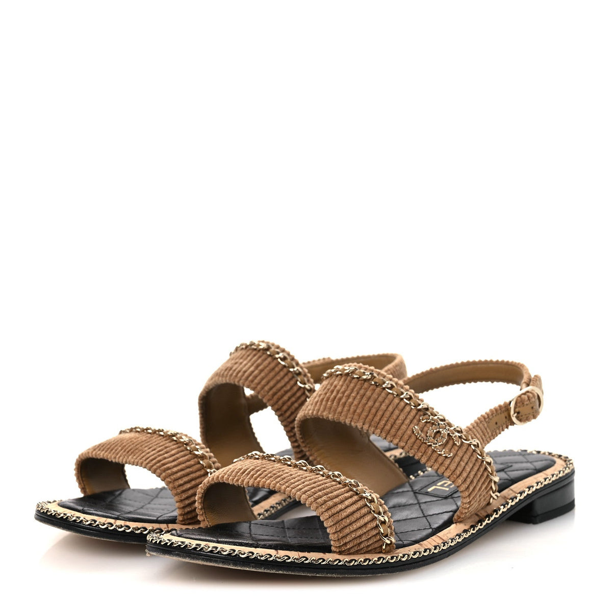 Corduroy Chain CC Sandal 40.5 Dark Beige
