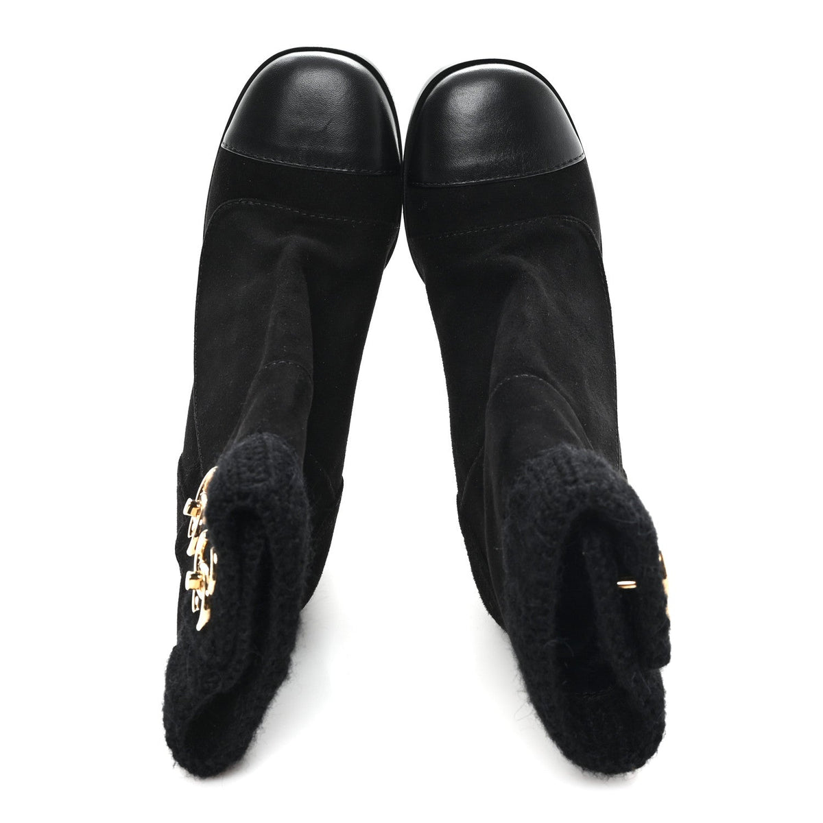 Suede Lambskin Knit CC Short Boots 39 Black