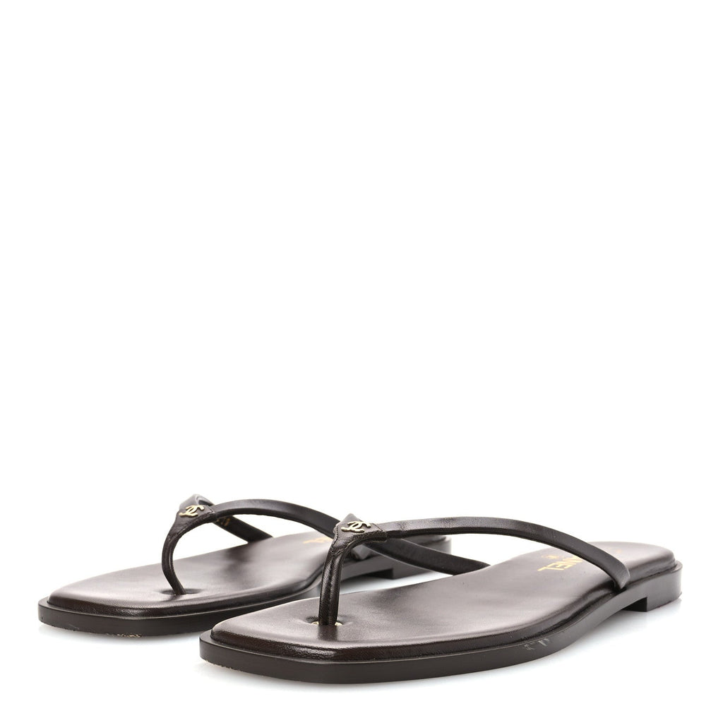 Goatskin CC Times Square Thong Sandals 39 Brown