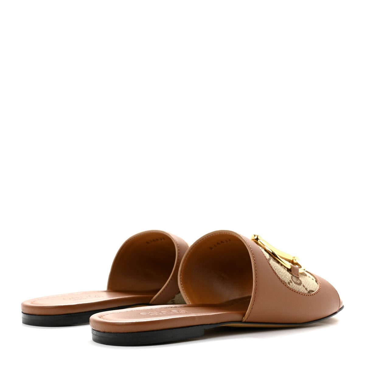 Calfskin Monogram Horsebit Womens Slide Sandals 37 Beige Ebony Sundial