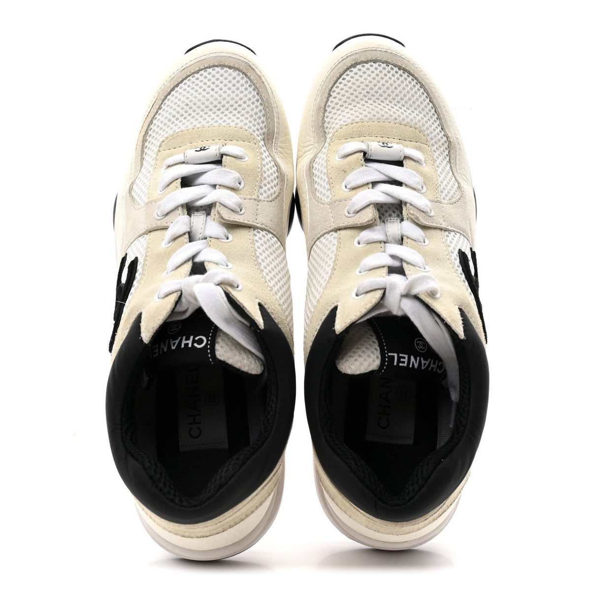 Mesh Suede Calfskin Grained Calfskin Womens CC Sneakers 39.5 White Black