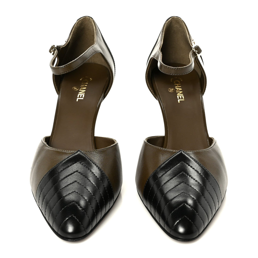 Lambskin Mary Jane Pumps 40 Dark Khaki Black