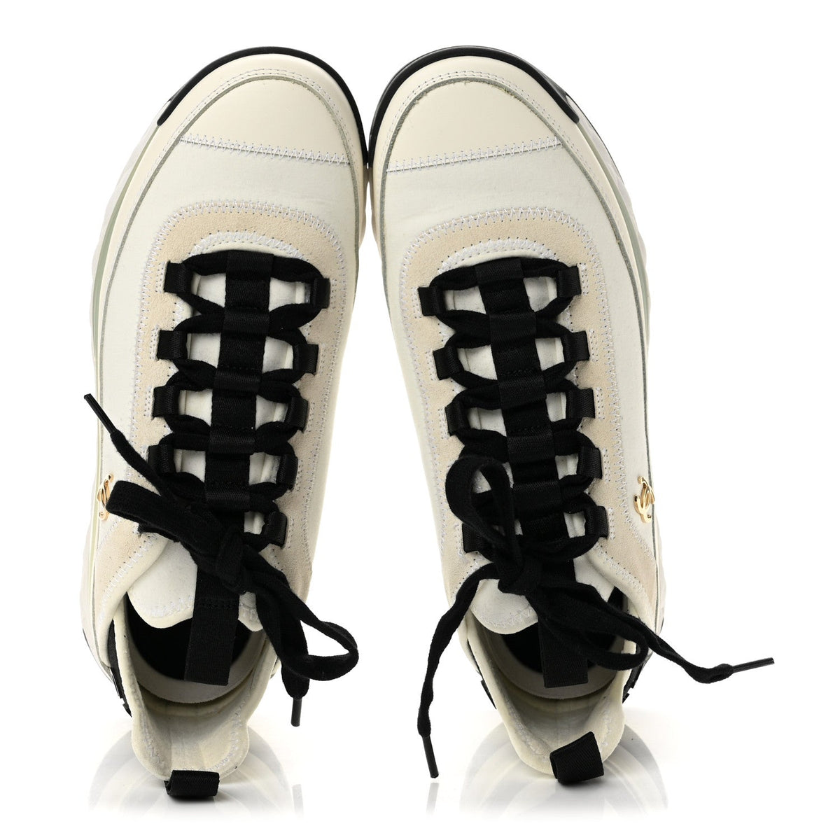 Velvet Calfskin Mixed Fibers CC Sneakers 37.5 Ivory Black