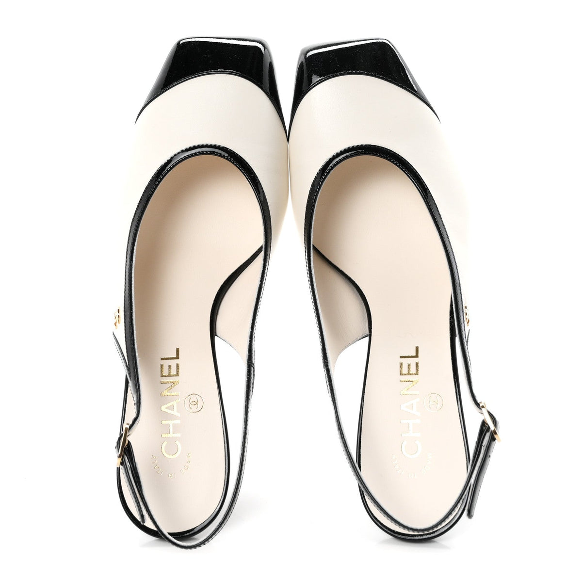 Lambskin Patent Calfskin Cap Toe CC Slingback Pumps 40 White Black