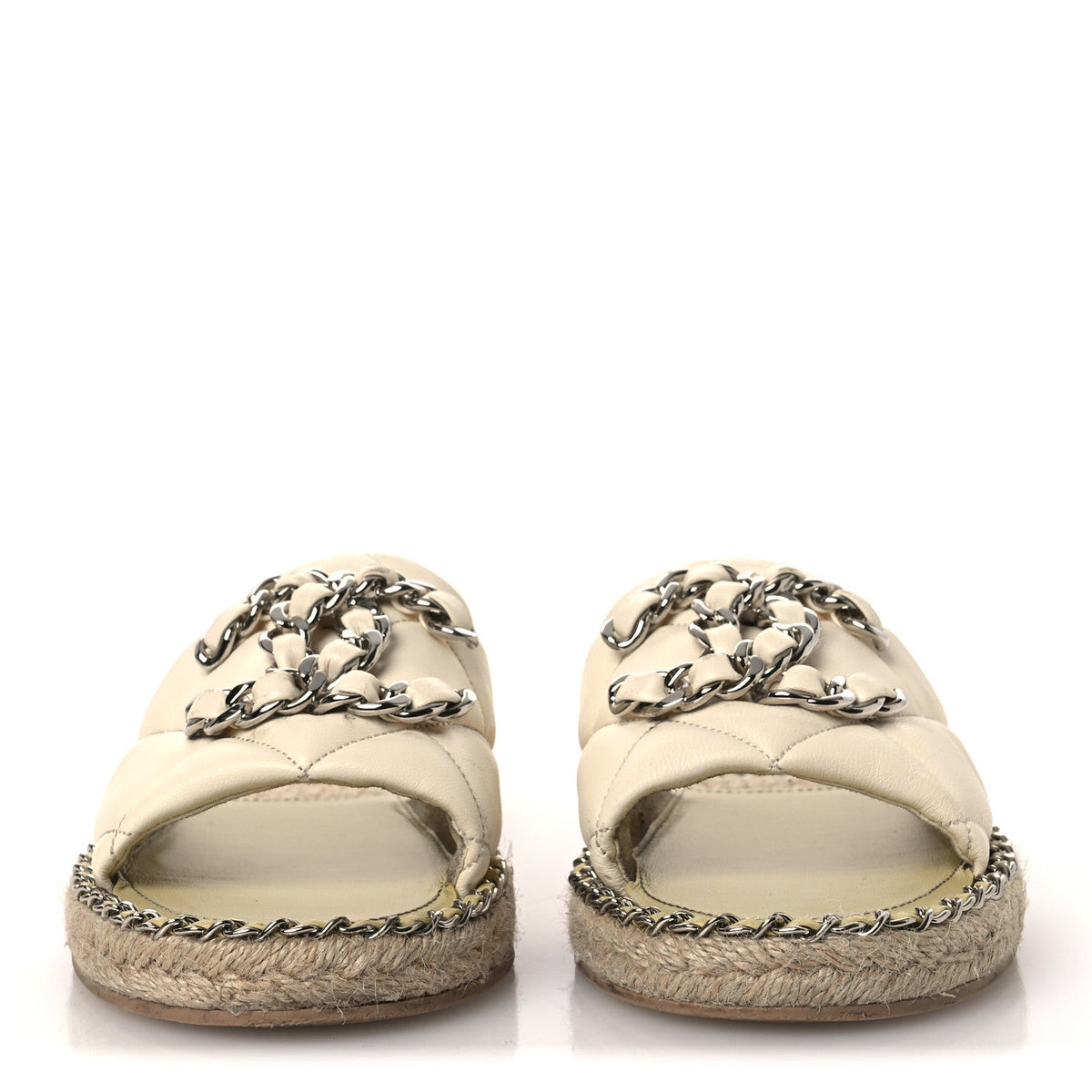 Lambskin Quilted CC Chain Espadrille Mules 38 White