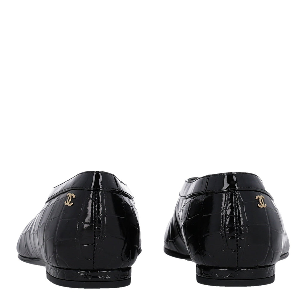 Patent Calfskin Crocodile Embossed Ballet Flats 35.5 Black