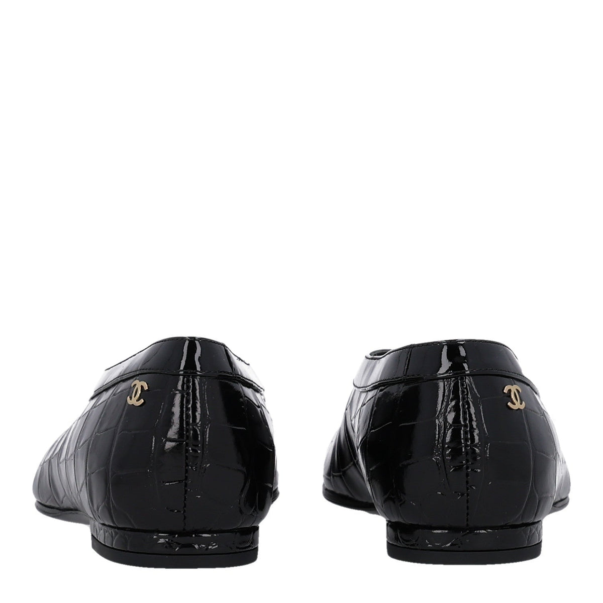 Patent Calfskin Crocodile Embossed Ballet Flats 35.5 Black