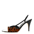 Lambskin Mixed Fibers Cap Toe CC Slingback Pumps 38.5 Brown Black White