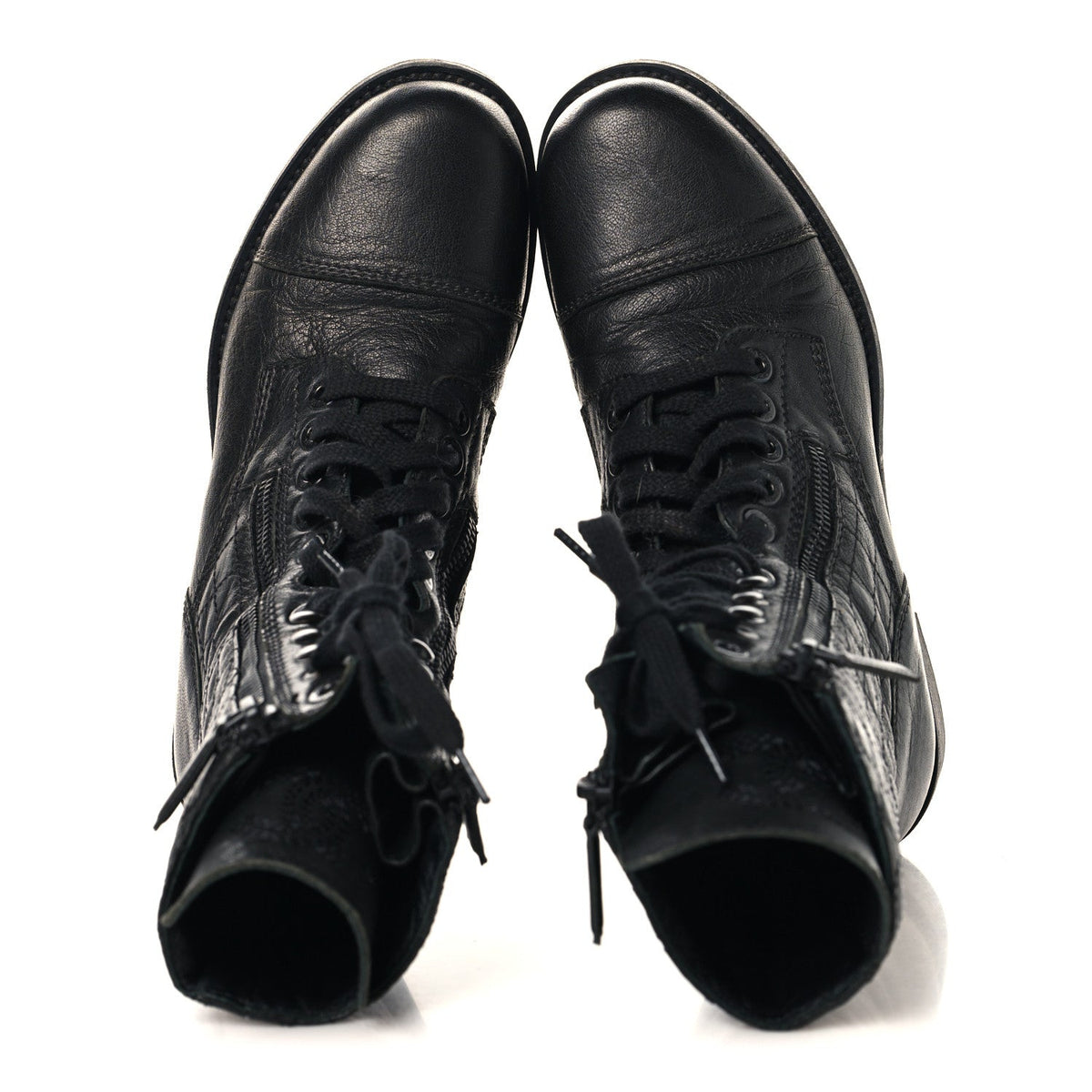 Sheepskin Quilted CC Tall Lace Up Combat Boots 38.5 Black