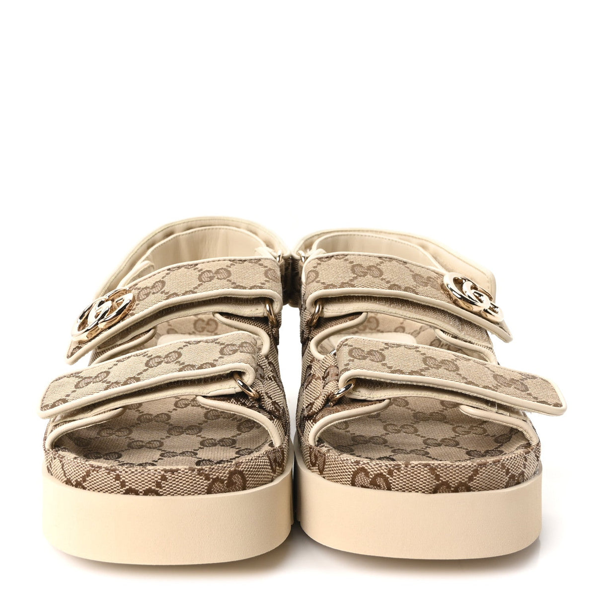 Monogram Kid Scamosciato Double G Womens Dad Sandals 37 Beige Ebony New Acero
