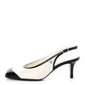 Lambskin Patent Calfskin Cap Toe CC Slingback Pumps 38 White Black