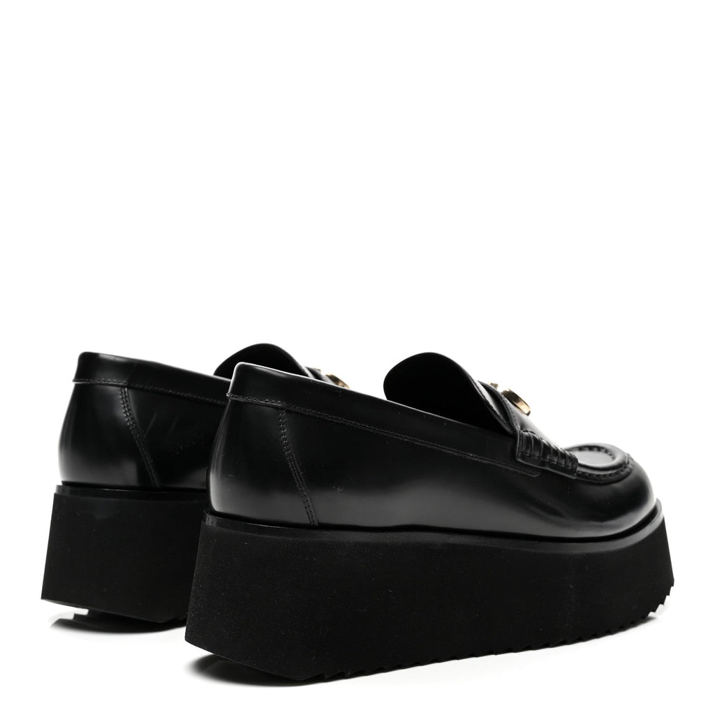 Calfskin Millennial Ribot Womens GG Wedge Platform Loafers 38 Black
