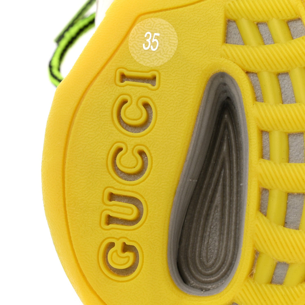 Technical Knit Fabric Waves Womens Gucci Run Sneakers 35 Black Silver Giallo Neon Yellow