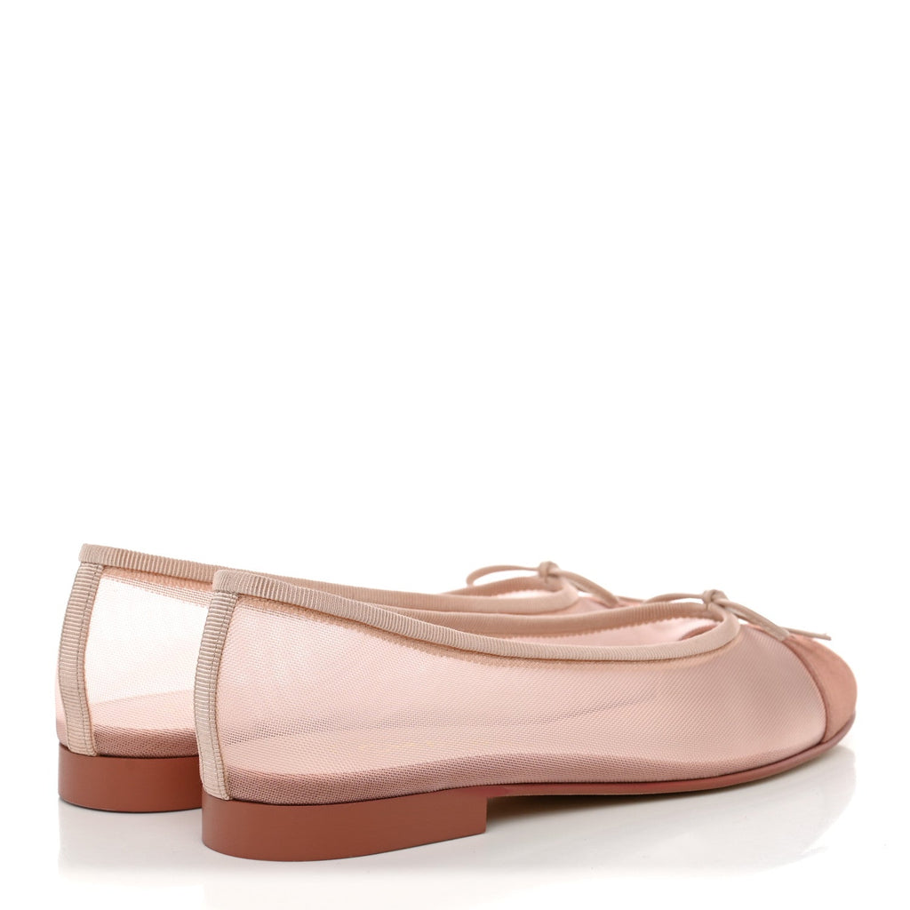 Mesh Grosgrain CC Cap Toe Ballerina Flats 37 Light Pink Dark Pink