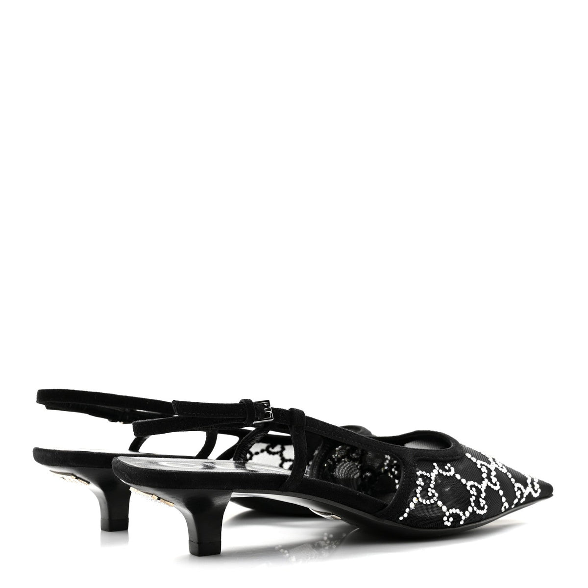 Tela Retino Kid Scamosciato Crystal GG Monogram Square G 35mm Slingback Pumps 36.5 Black