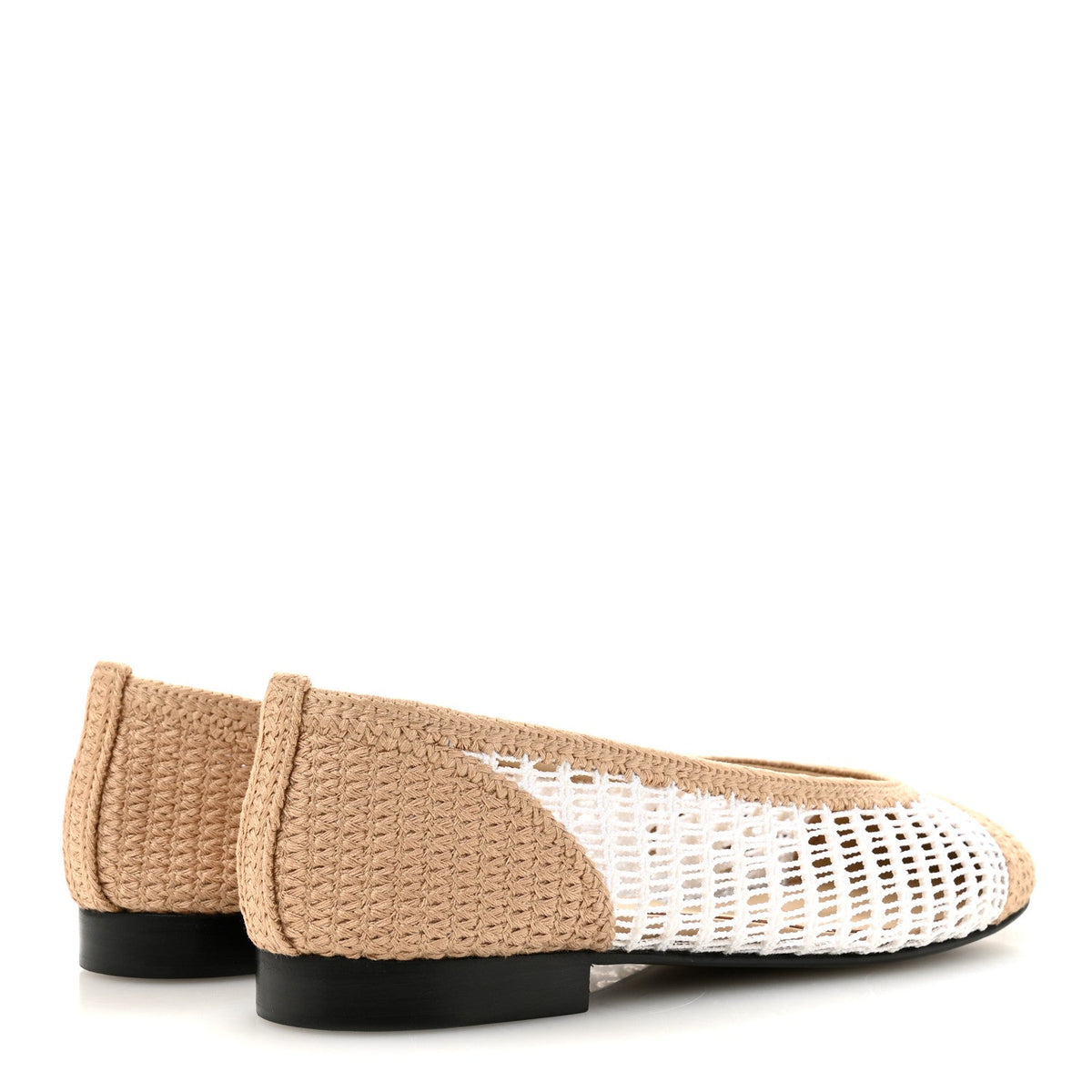 Raffia Cap Toe Ballerina Flats 38 White Beige