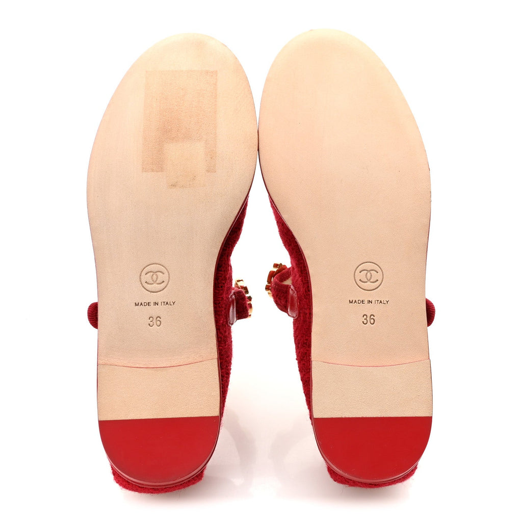 Wool Tweed Patent Mary Jane Flats 36 Red