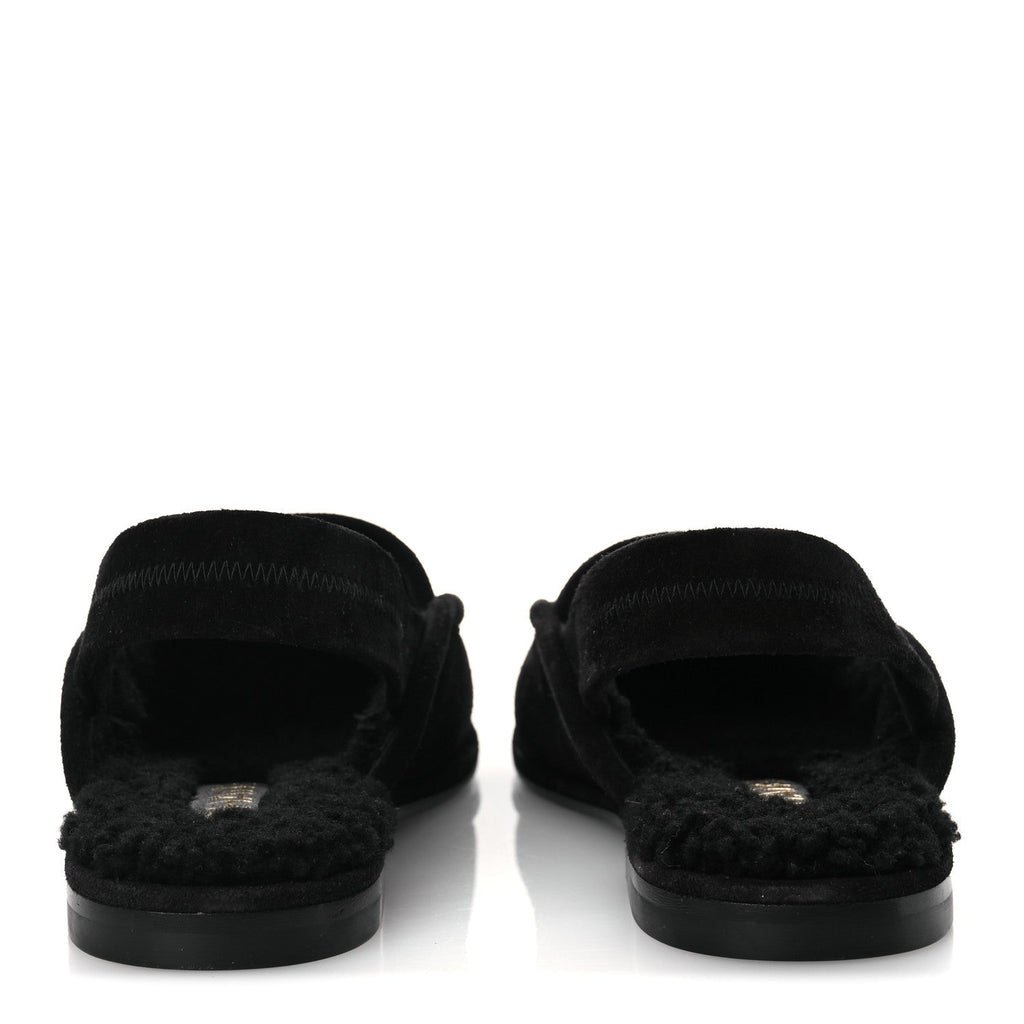 Suede Calfskin CC Slingback Loafers 37.5 Black