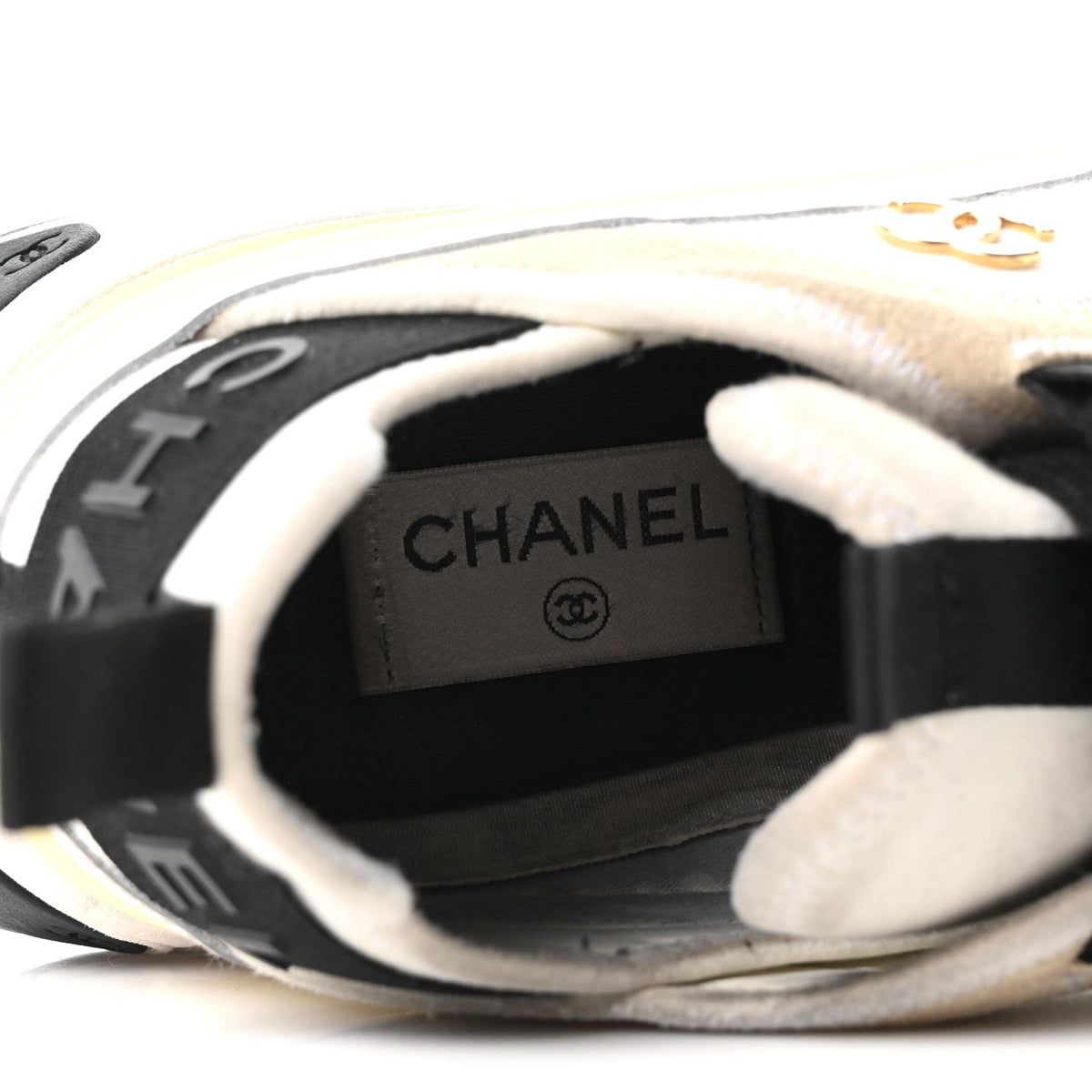 Velvet Calfskin Mixed Fibers CC Sneakers 39.5 Ivory Black