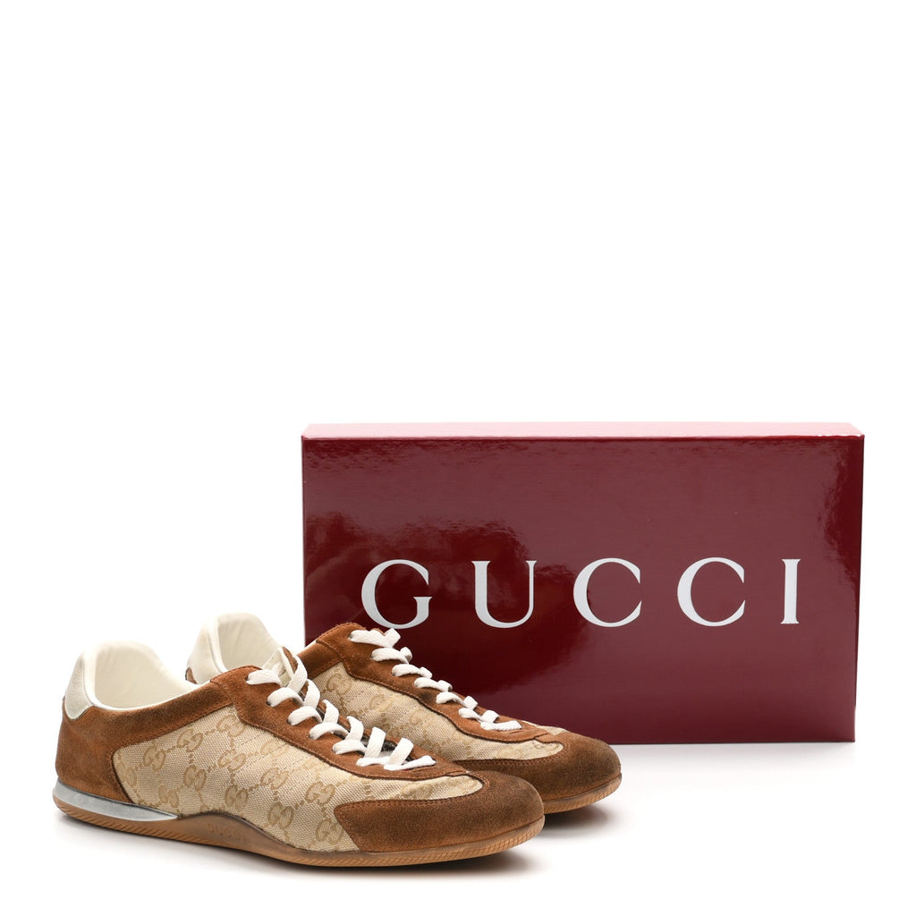 GG Monogram Suede Web Mens Shift Sneakers 10.5 Beige Brown