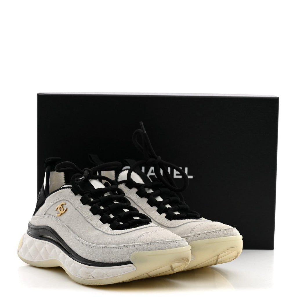 Suede Calfskin Nylon Grosgrain CC Sneakers 37.5 White