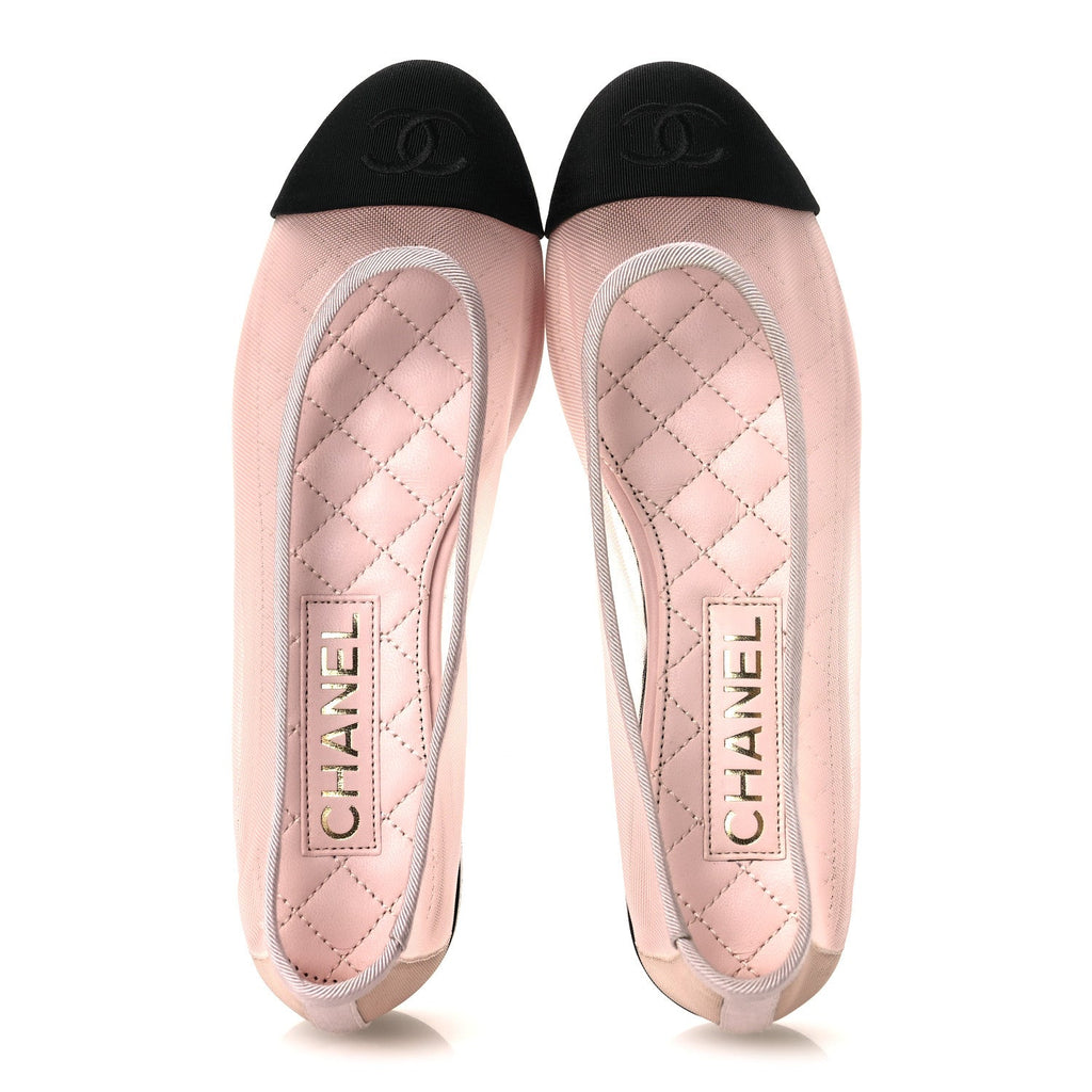 Mesh Grosgrain CC Ballerina Flats 36 Pink Black