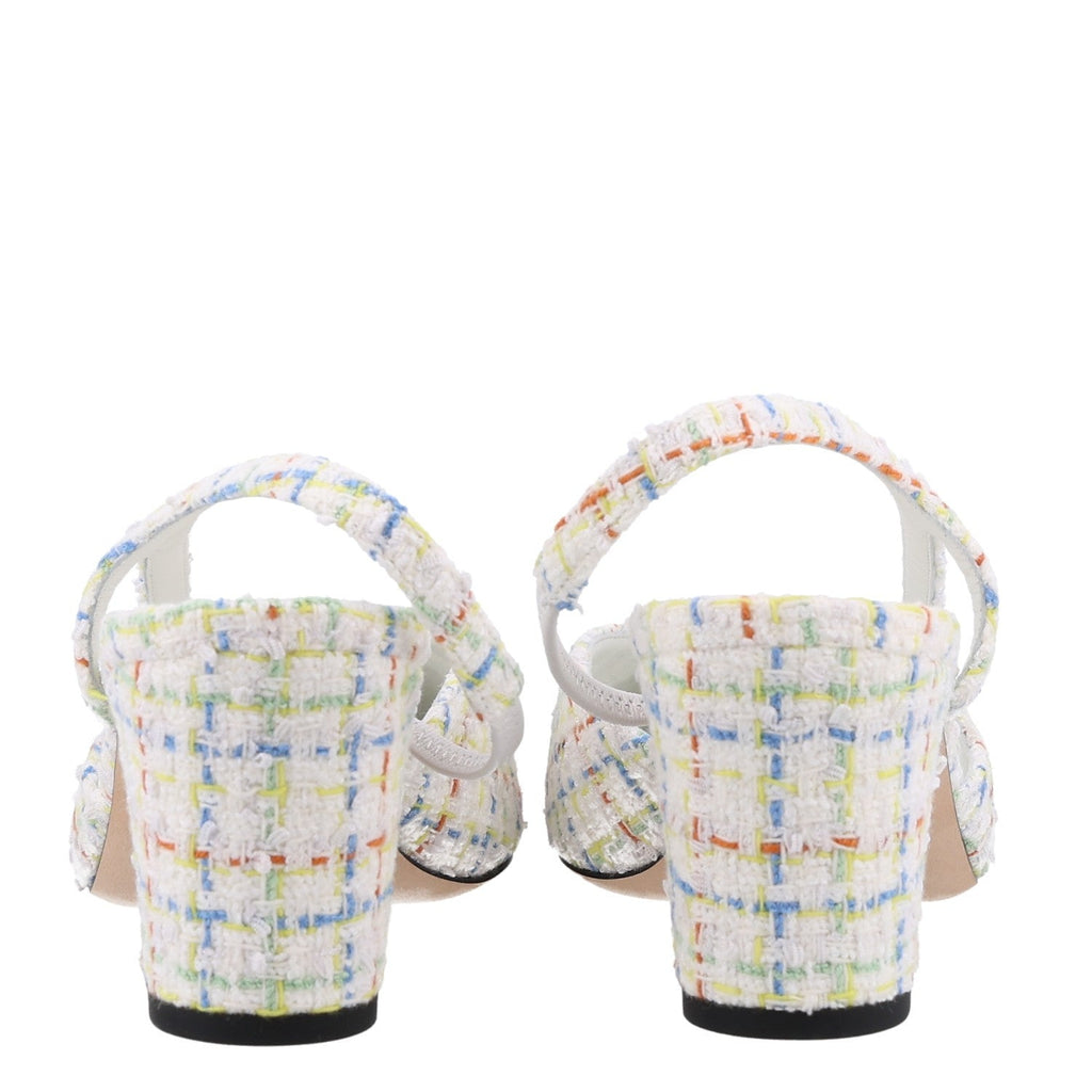 Tweed Grosgrain Cap Toe CC Slingback Pumps 40 White Multicolor