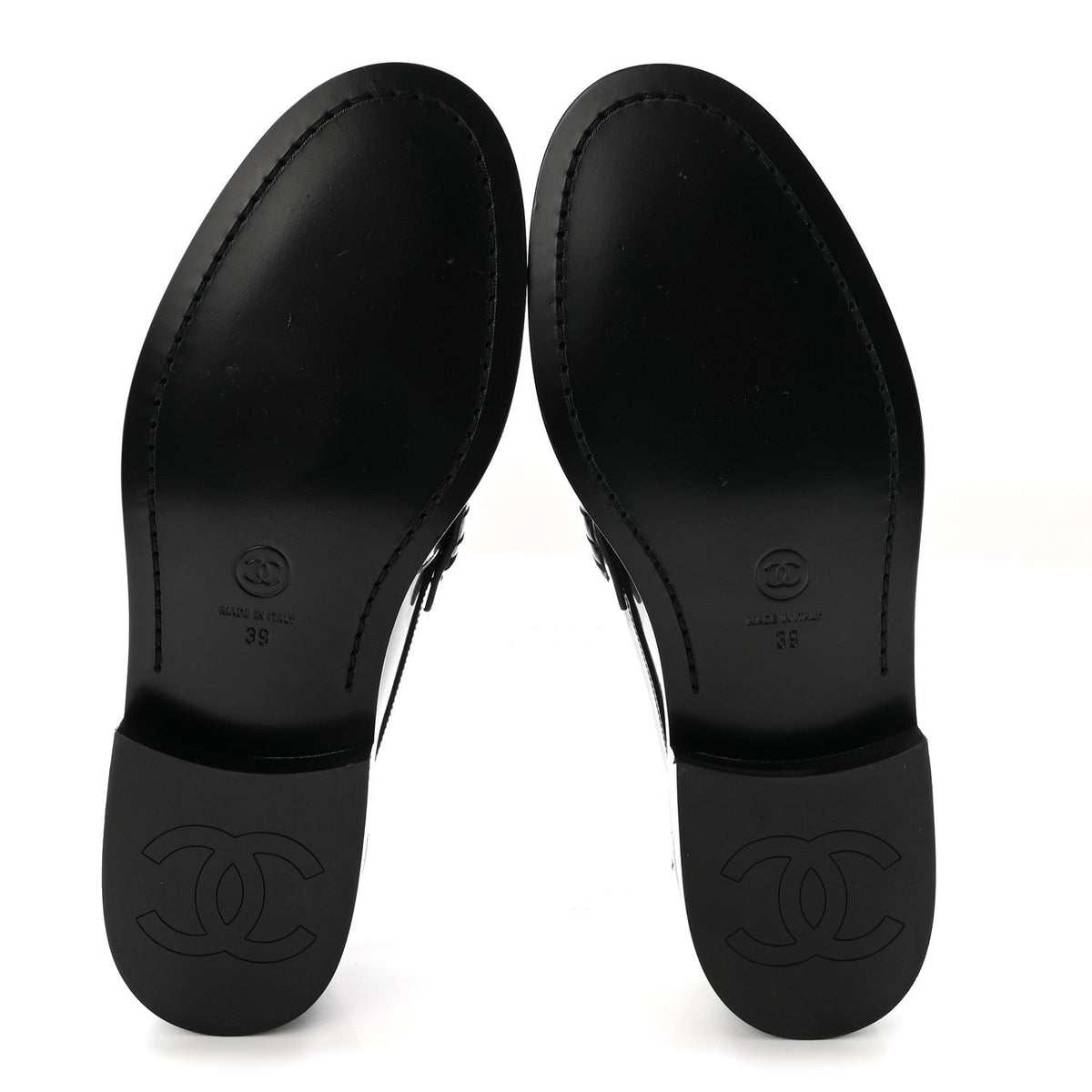 Shiny Calfskin Logo Loafers 39 Black