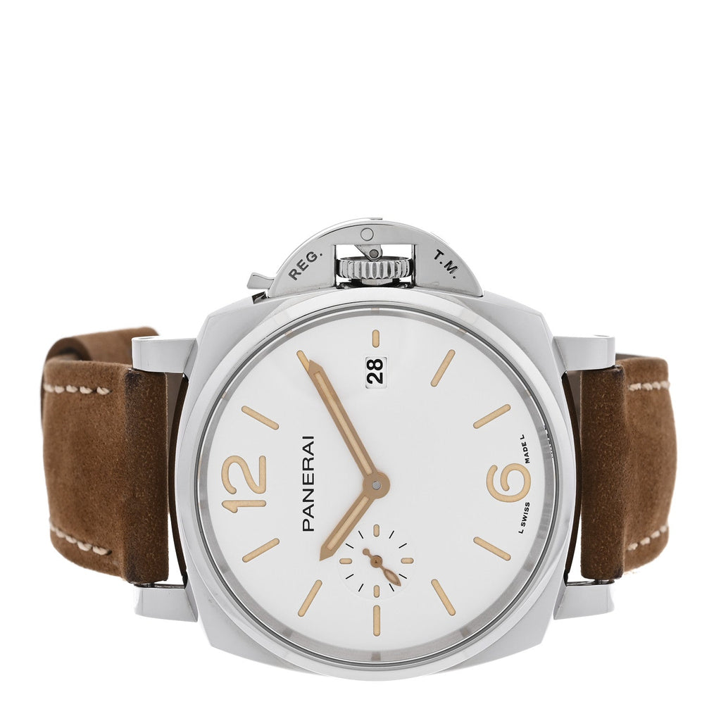 Stainless Steel Calfskin 42mm Luminor Due Automatic Watch White PAM01388