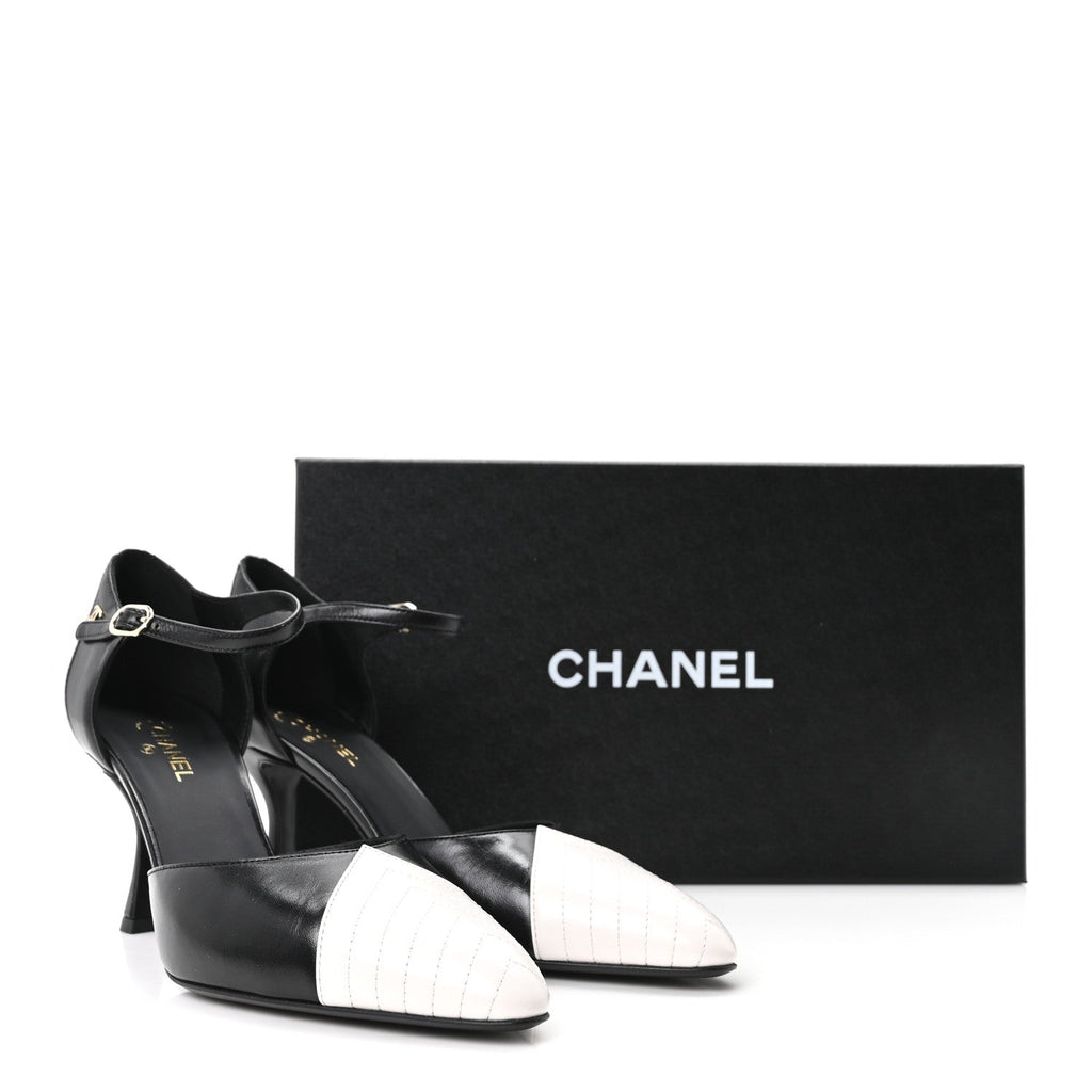 Lambskin Mary Jane Pumps 39 Black White