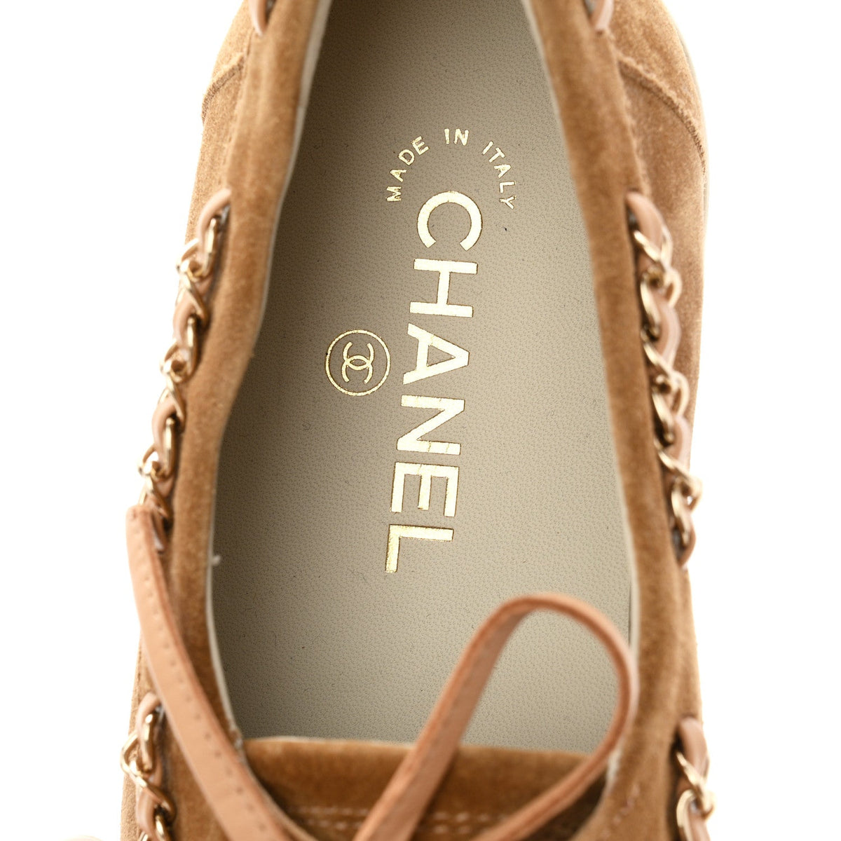 Suede Calfskin CC Chain Loafers 41 Dark Beige