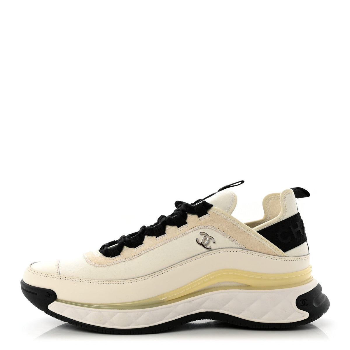 Velvet Calfskin Mixed Fibers Mens CC Sneakers 43 Ivory Black