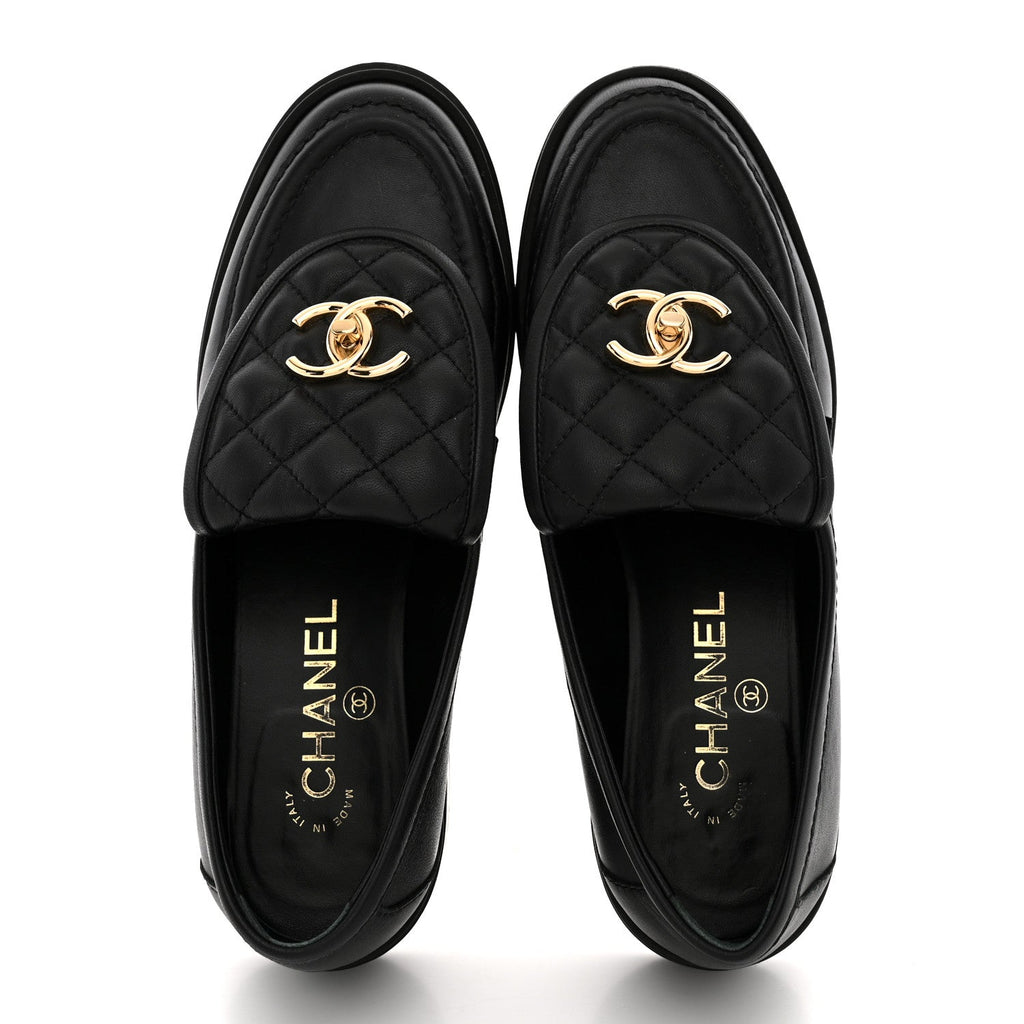 Lambskin Quilted CC Turnlock Loafers 37.5 Black 37.5 Black