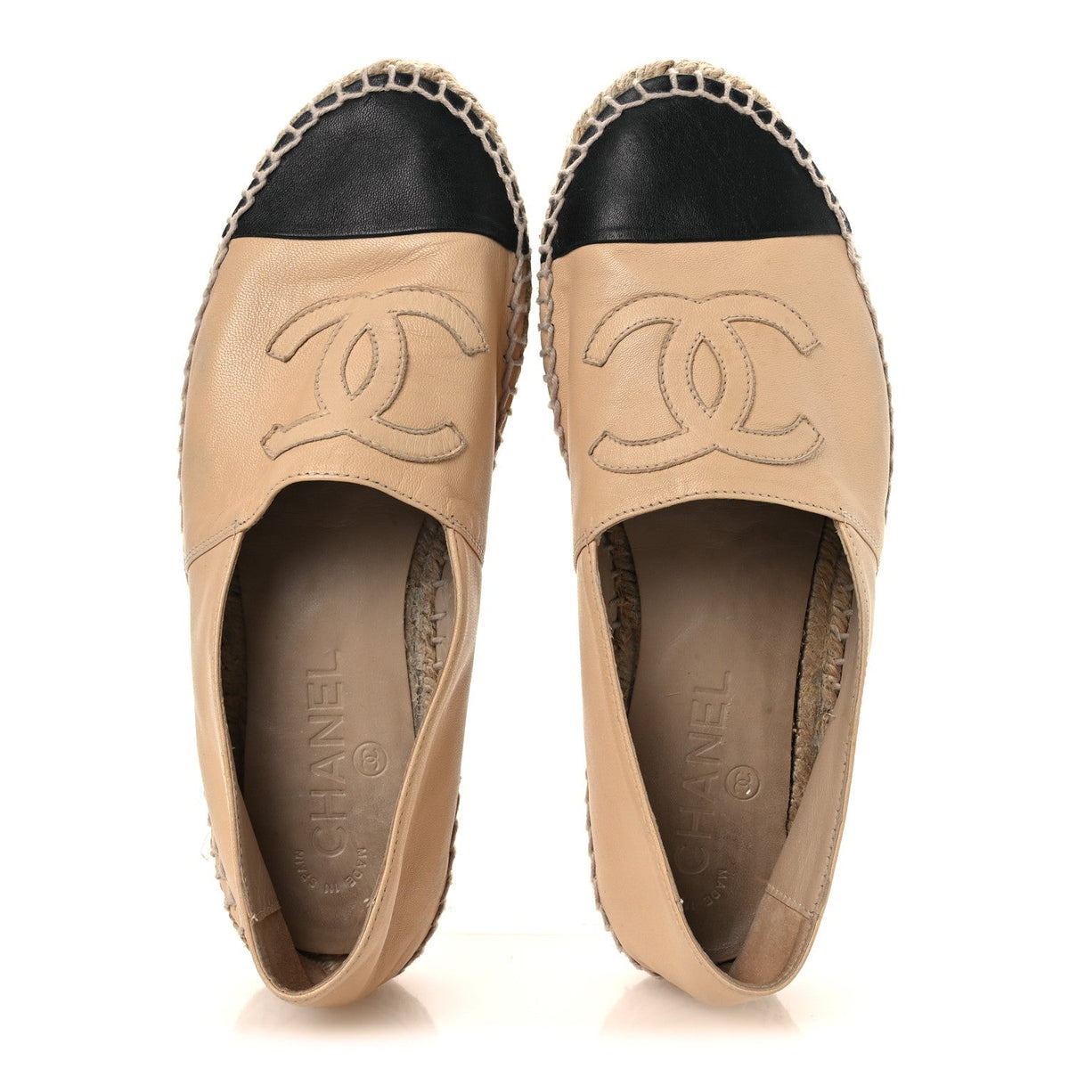 Lambskin CC Espadrilles 37 Beige Black
