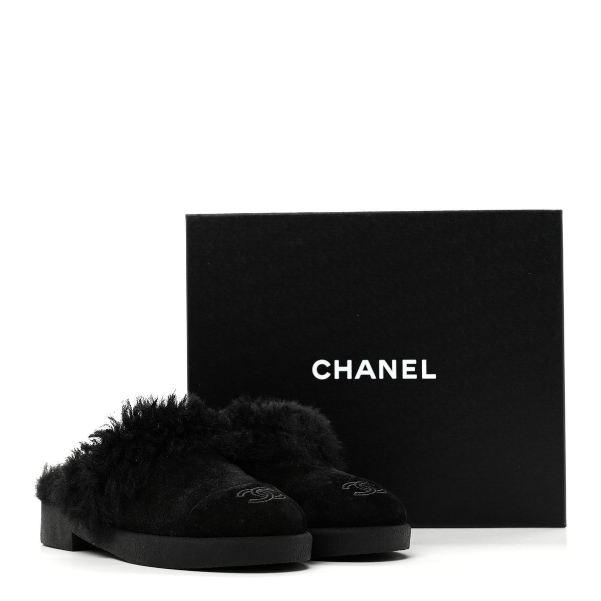 Suede Shearling CC Cap Toe Mules 36 Black