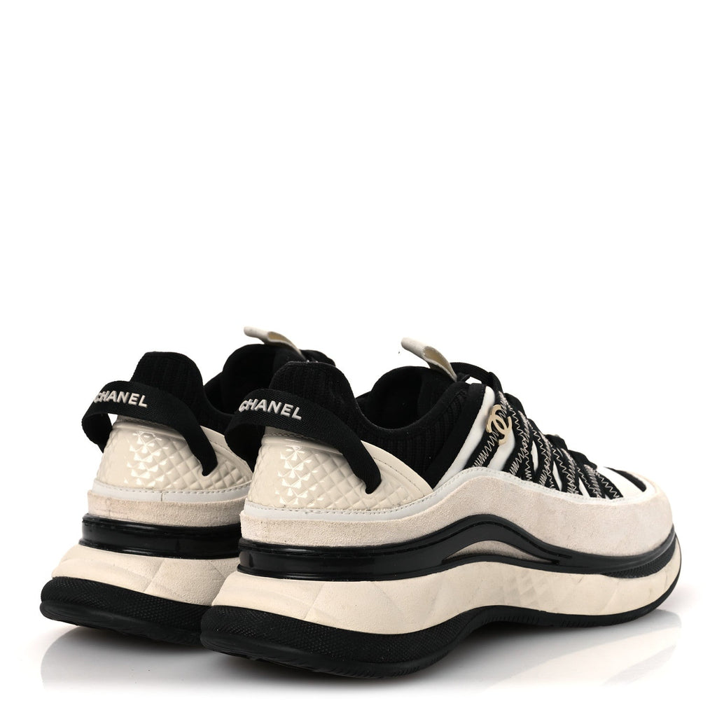 Fabric Suede Calfskin CC Sneakers 39.5 White Black