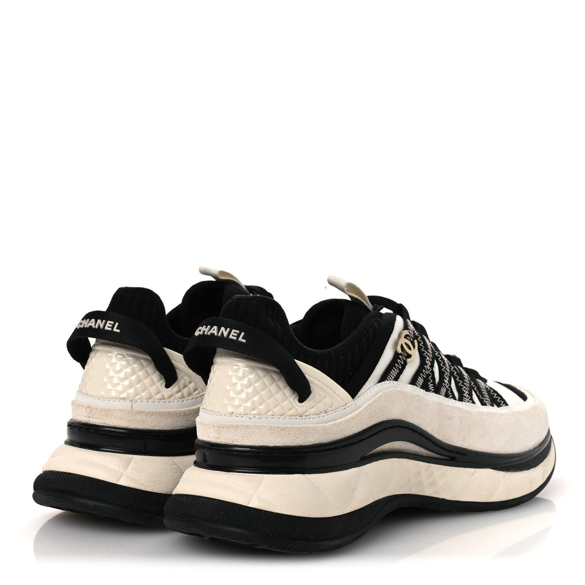 Fabric Suede Calfskin CC Sneakers 39.5 White Black