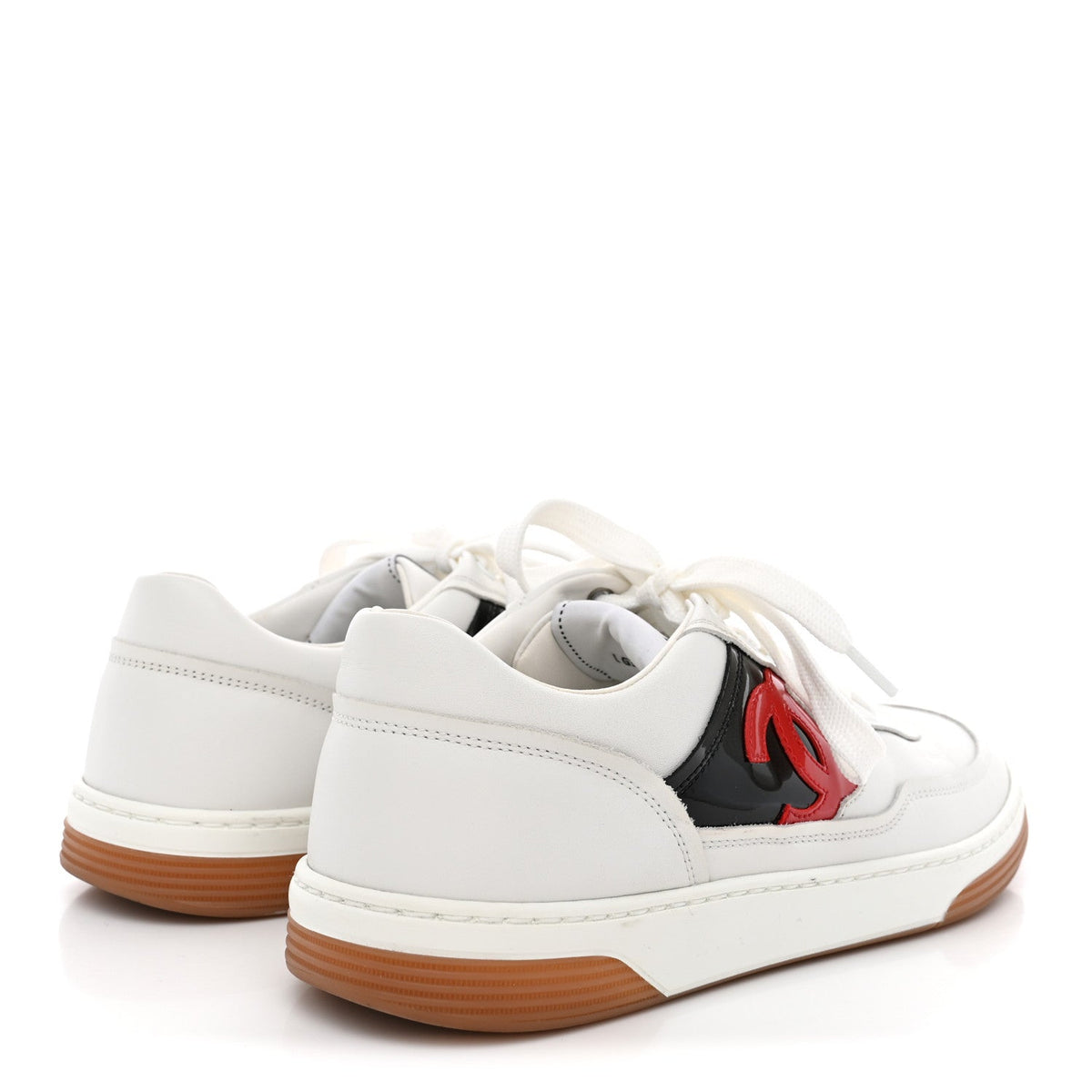 Calfskin Patent Womens CC Sneakers 38 White Black Red