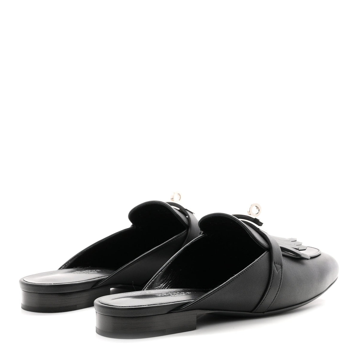 Fringed Calfskin Oz Mules 36.5 Black