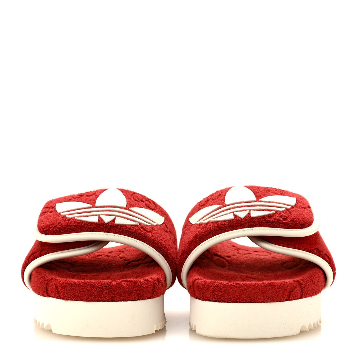 X ADIDAS Terry Cloth GG Monogram Womens Platform Sandals 36 Maple Red Off White