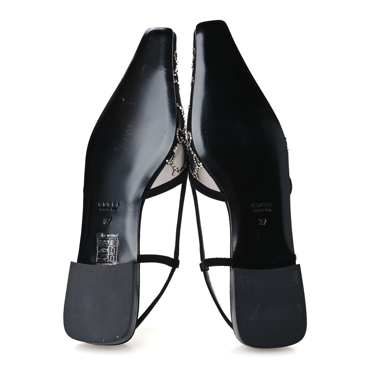 Suede Mesh Crystal GG Monogram Slingback Ballet Flats 39.5 Black 39 Black